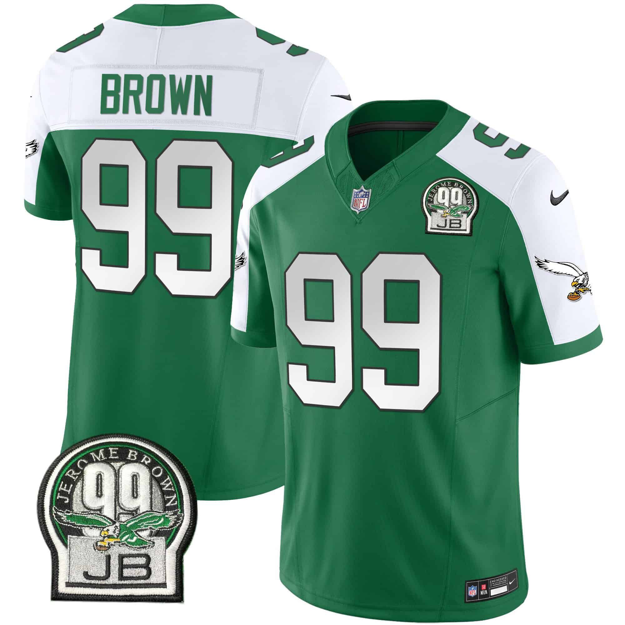Men Philadelphia Eagles 99 Brown Green 2024 Nike Jerome Brown Patch Alternate Limited NFL Jersey